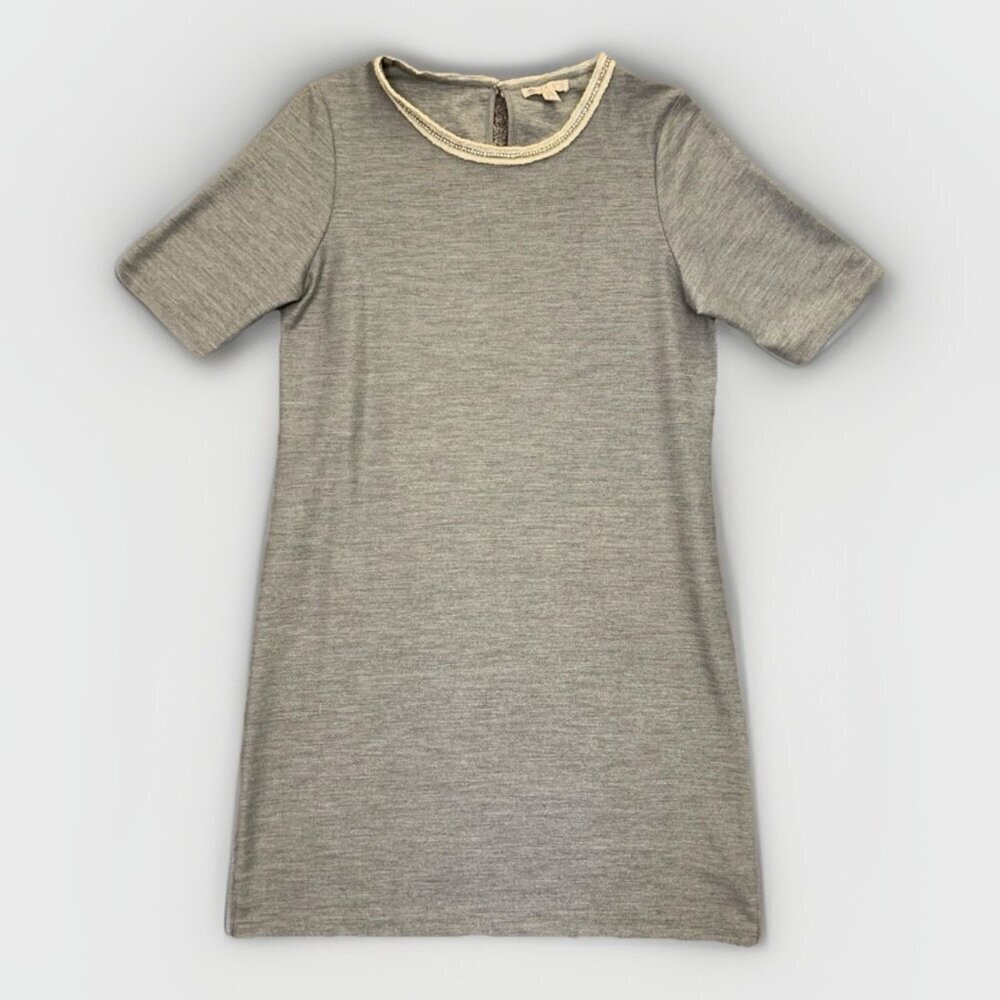 Lila Rose Women's Shift Dress Size M Gray Short Sleeves Round Neck Stretch GUC